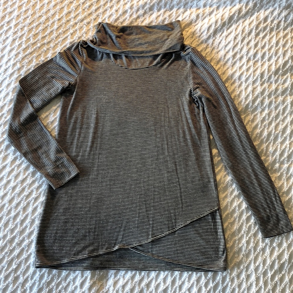 Loft long sleeve cowl neck black/gray striped top